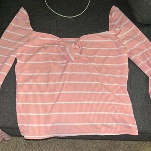 SHEIN sexy knot front rib-kit striped tee